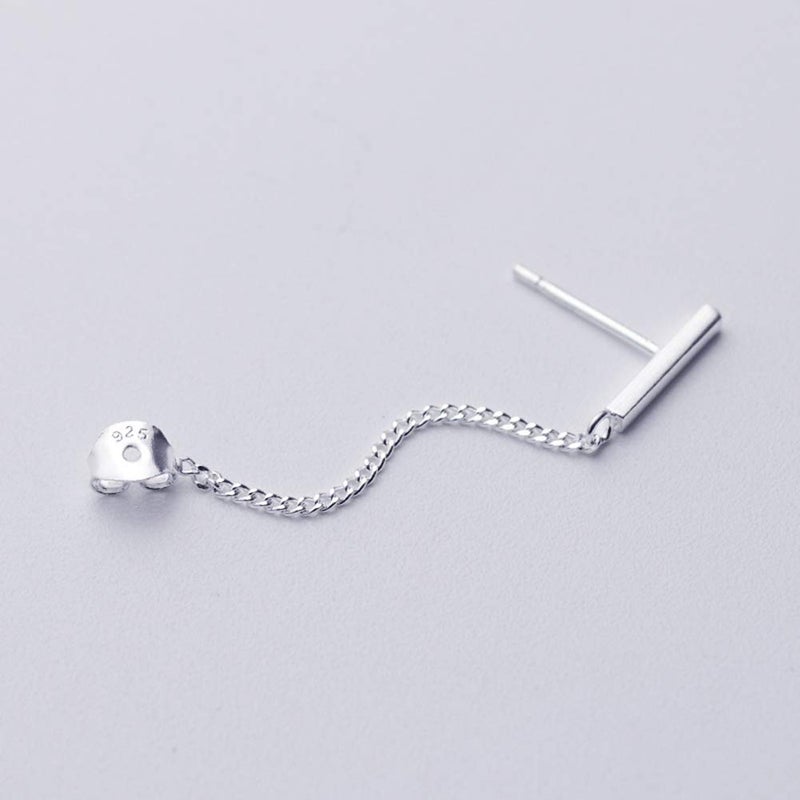 Amkaka Minimalist Bar Earrings with Chain Dangle Earrings 925 Sterling Silver Stud Earrings - Image 4